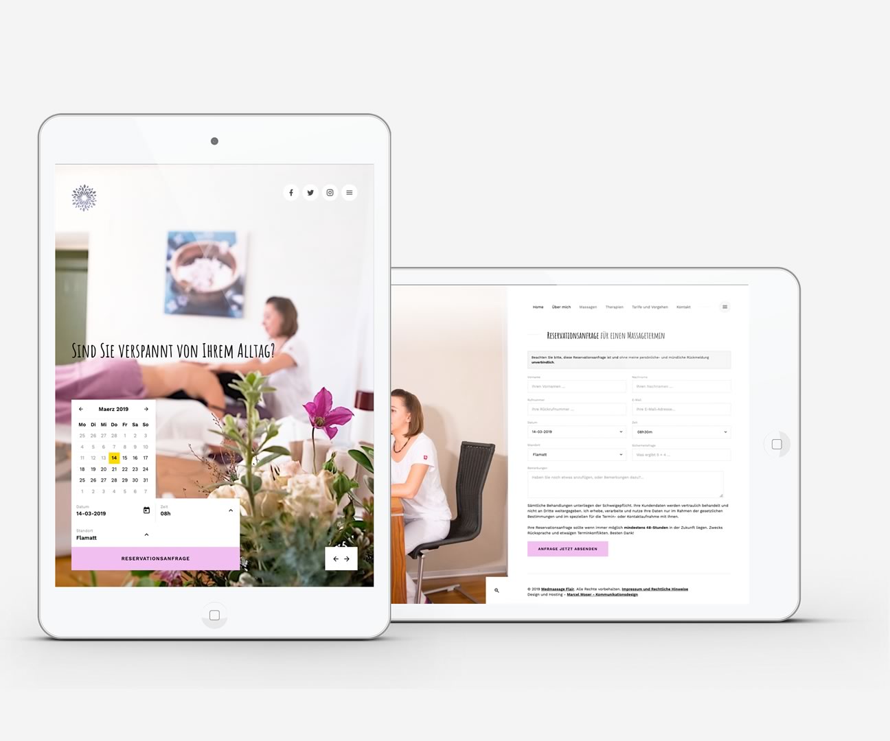iPad mit Inhalt der Website von Medmassage-Flair, Franziska Siegenthaler - Ueberstorf
