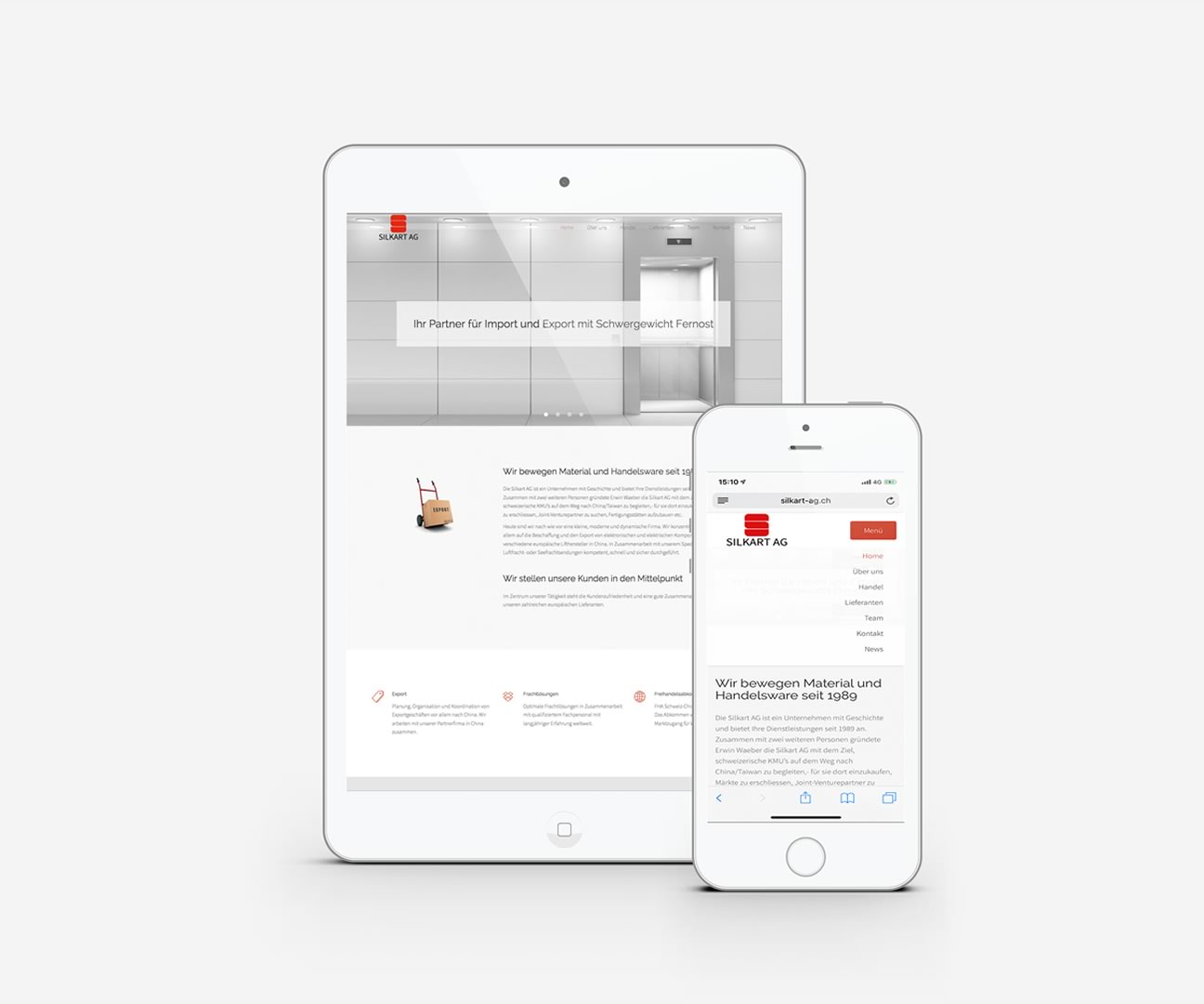iPhone und iPad mit Inhalt der Website von Silkart AG, Ueberstorf